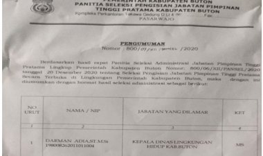 Pengumuman Seleksi Administrasi Lelang Jabatan Pemkab Buton, Berikut Daftar Namanya
