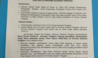 Gubernur Sultra Terbitkan Surat Edaran Penundaan Pembelajaran Tatap Muka 2021
